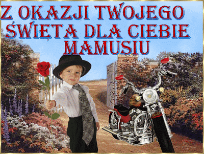 Chłopczyk z kwiatem i motocyklem dla mamy